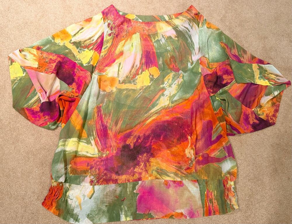 Lane Bryant Plus Size 18/20 Multicolor Abstract Brushstroke Blouse Sheer Top